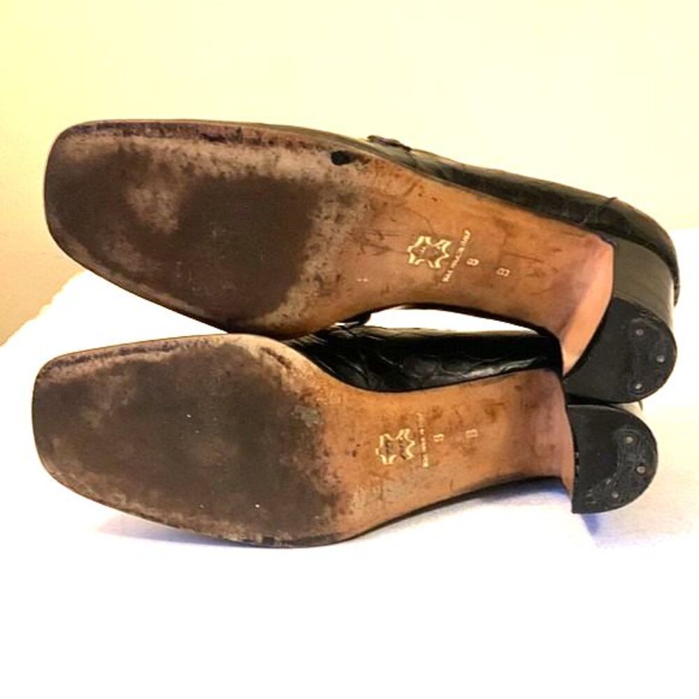Women's Black Alligator Pumps Made in Italy Old Money Luxury Vintage Mauri Luxe - Picture 6 of 15